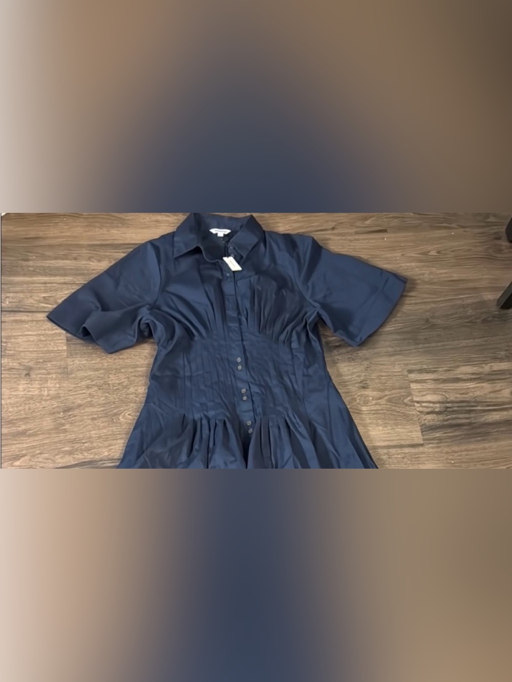 Banana Republic Stretch-Cotton Poplin Pintuck Long Navy Blue Shirt Dress (M) - Picture 6 of 8
